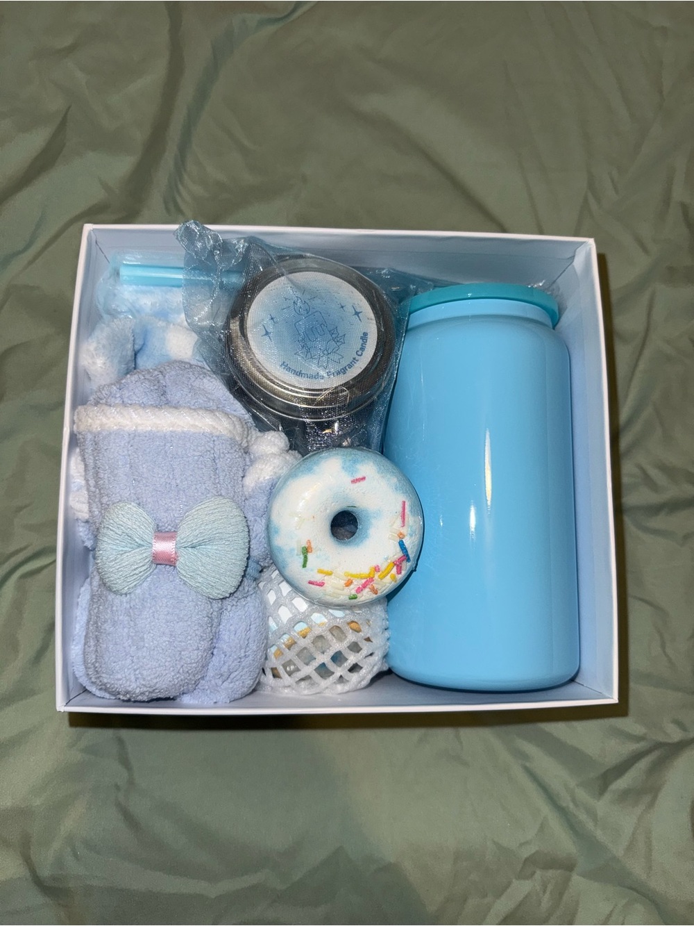 Blue Gift Set with Plush Towel & Canister